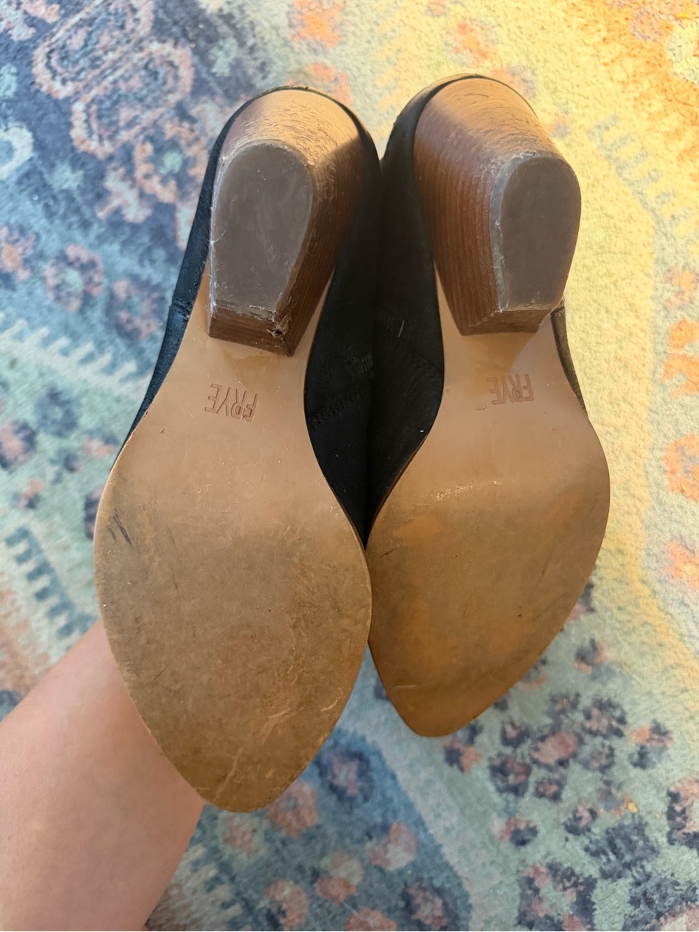 Frye Black Suede Ankle Booties with Stacked Heel - Picture 3 of 7